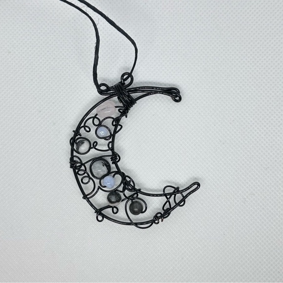 Gemstone wire wrap Black Moon wall decor handmade - Picture 4 of 6